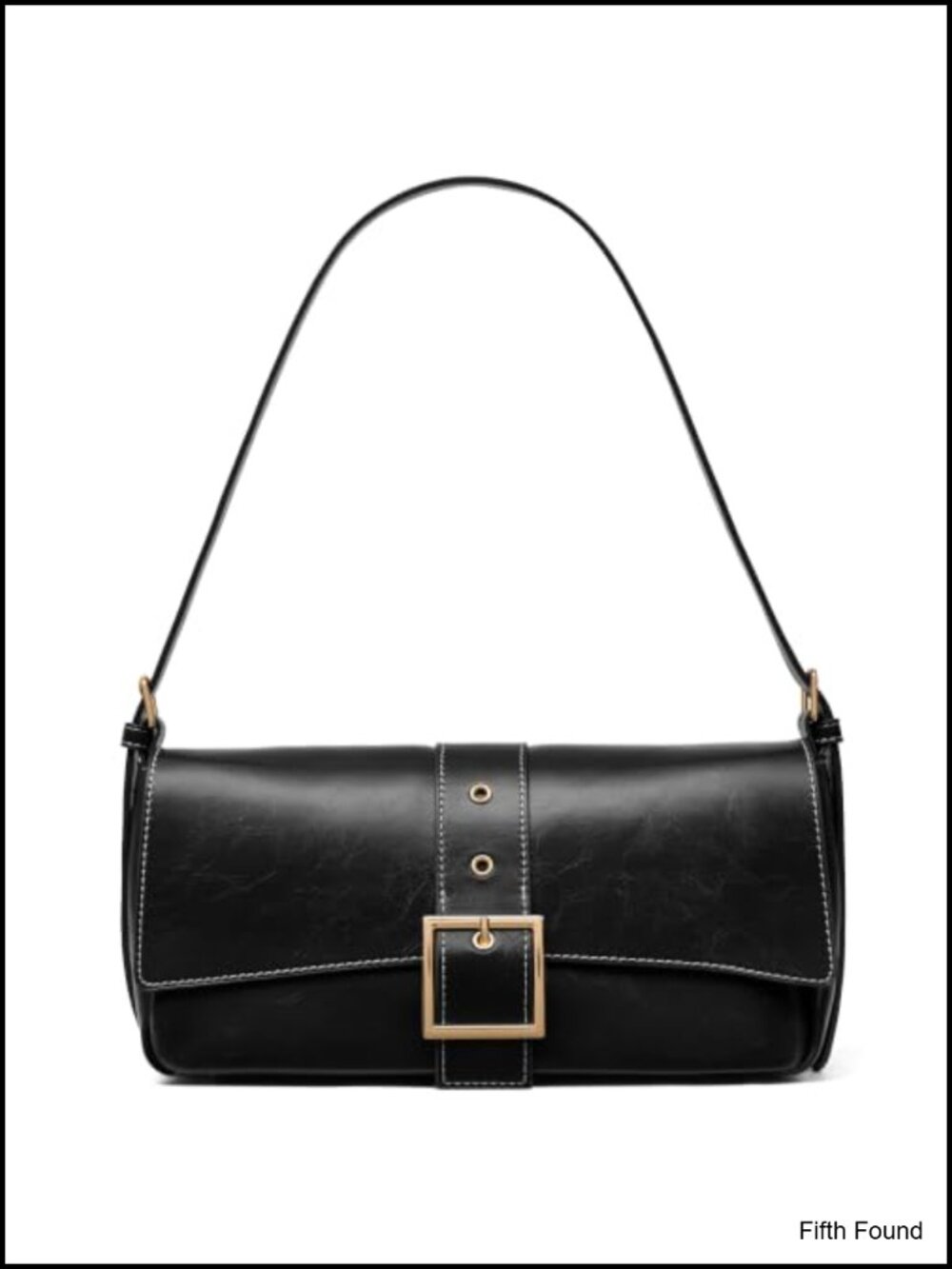 Vintage Square Buckle Baguette Handbag Wax Leather Crossbody